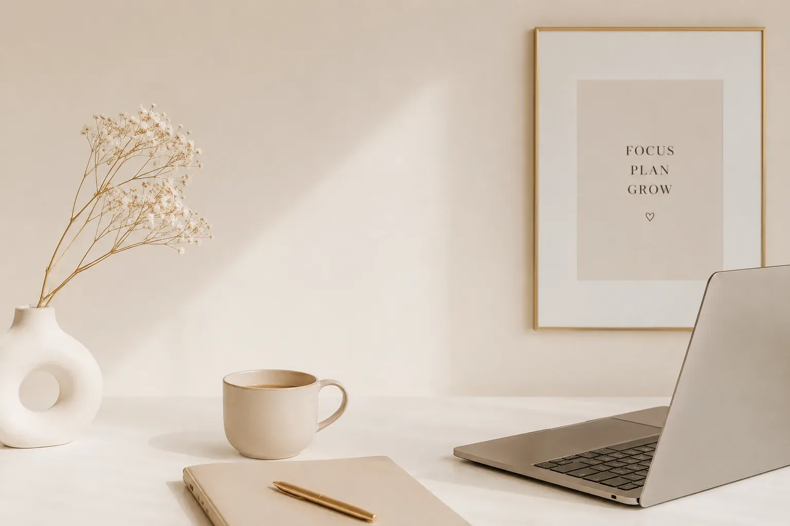 A study desk with a laptop and coffee, set up to prepare for the Dutch civic integration exam.